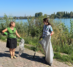 Klimaschutzministerin Katrin Eder beim Rhine Cleanup