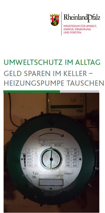 Titelseite des Flyers "Umweltschutz im Alltag: Geld sparen im Keller. heizungspumpe tauschen"