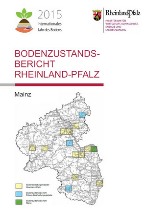 Das Bild zeigt das Deckblatt des Bodenzustandsberichts Mainz von 2015